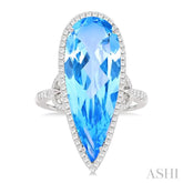 26X10 MM Pear Cut Blue Topaz and 1/2 Ctw Round Cut Diamond Halo Semi-Precious Ring in 14K White Gold